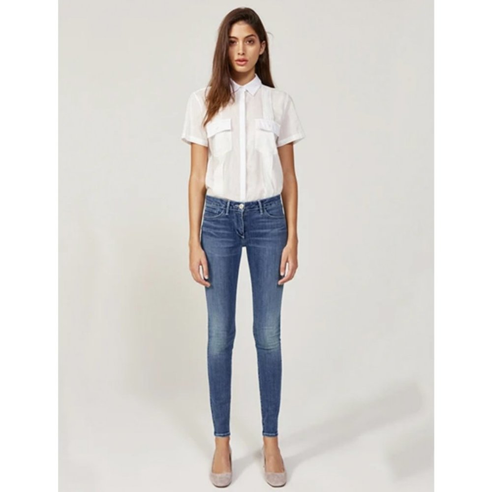 3x1 No 7 Distressed Wash Mid Rise Skinny Jeans 24